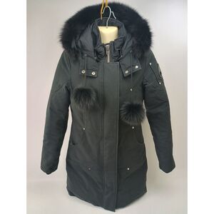 Moose Knuckles Women's Black Stirling Parka Coat Fox Fur Trim Size XS